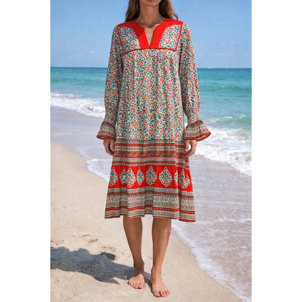 Tory Burch Midi Dress Boho Print Viscose Colorful Size S